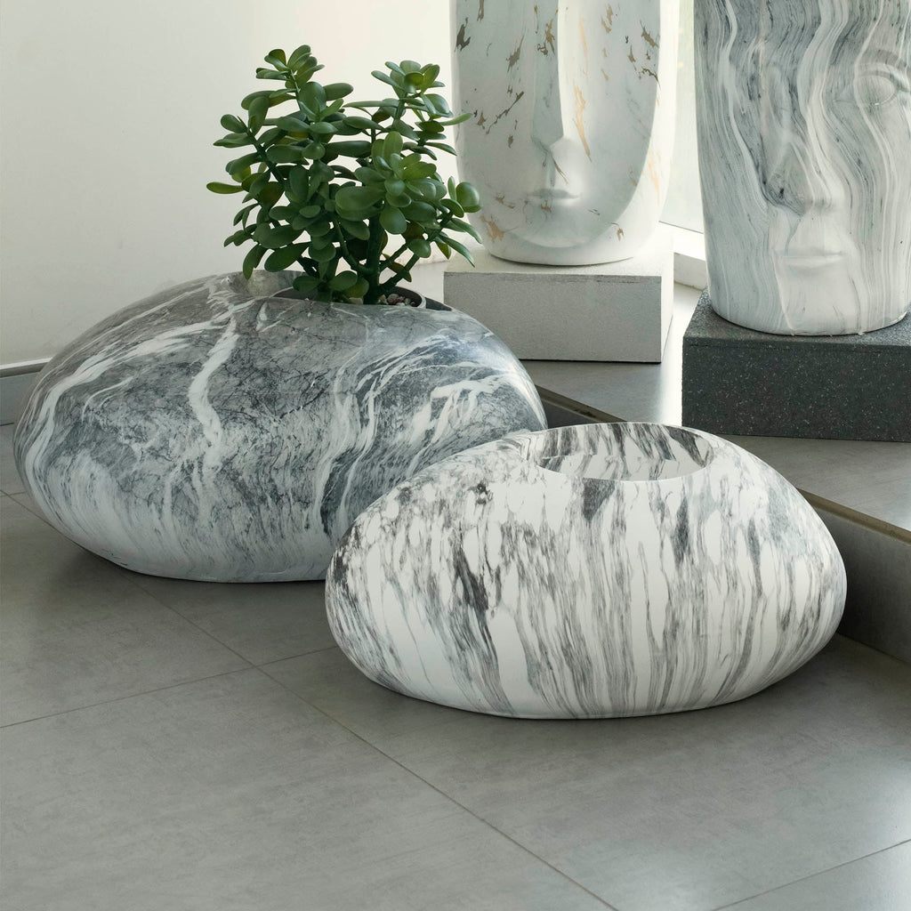 Marble Grey Resin Rock Planter Large